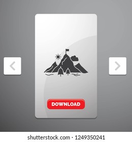 achievement, flag, mission, mountain, success Glyph Icon in Carousal Pagination Slider Design & Red Download Button