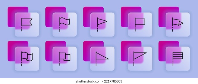 Achievement flags set icon. Achieve, top, goal, aspirations, employee, complete the work plan, schedule, target, mark, pointer. Business concept. Glassmorphism style. Vector line icon for Business