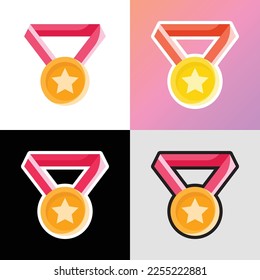 Achievement flat icon. Medal with star. Prize, award, first place, championship. Modern vector illustration.