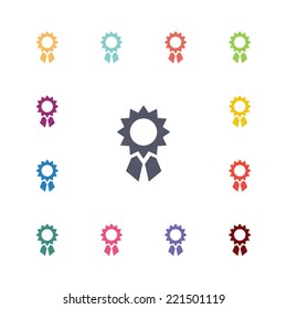 achievement flat icons set. Open round colorful buttons. Vector 