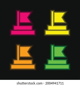 Achievement four color glowing neon vector icon