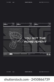 Achievement game screen. Space game design. Digital design elements hud style. Trendy shapes in cyberpunk style.