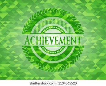 Achievement green emblem. Mosaic background