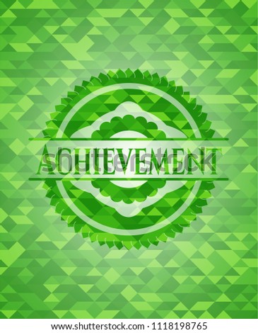 Achievement green emblem. Mosaic background