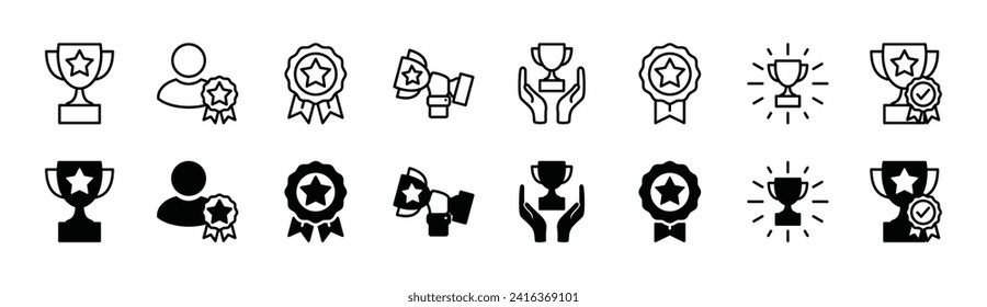 Achievement icon. Awards thin line icons set. Victory trophy reward, Medal, Winner prize icon. Vector illustration