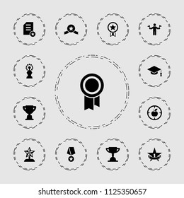 Achievement icon. collection of 13 achievement filled icons such as man with flags, 1st place star, trophy, star trophy. editable achievement icons for web and mobile.