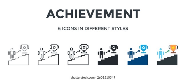 Achievement Icon In Different Style Vector Illustration. Designed In Thin Line, Regular Line, Bold Line, Glyph, Color Fill, And Flat Style Can Be Used For Web