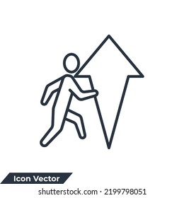 achievement icon logo vector illustration. Businessman towards arrow pointing up direction symbol template for graphic and web design collection