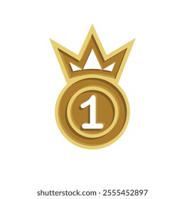 achievement icon. medal and crown vector. stars numbers one, two and three. gold, silver and bronze. competition, results, struggle. flat color design style