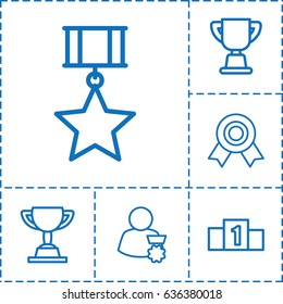 Achievement icon. set of 6 achievement outline icons such as trophy, ranking, man with medal, medal with star