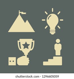 achievement icon set with flag on top, idea and man on steps vector illustration