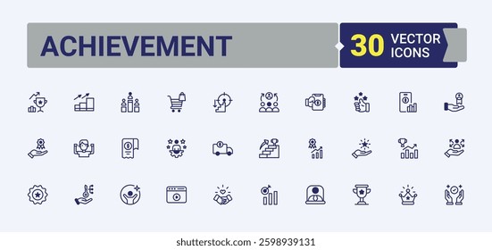 Achievement icon set. Includes symbols for growth, trophy, business, winner and more. Success icon. Flat icons. Vector line and solid icons.