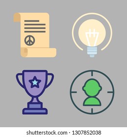 achievement icon set. vector set about target, idea, trophy and peace treaty icons set.