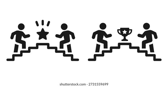 Icono de logro establecido en estilo de silueta de Vector que muestra el trabajo en equipo y la búsqueda de objetivos para la motivación de EPS y las Plantillas de liderazgo.
