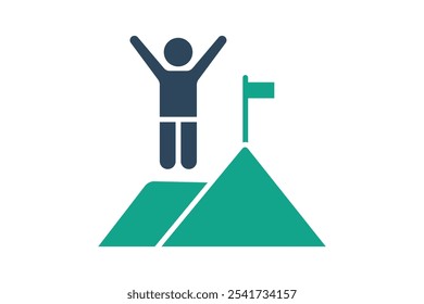 Ícono de logro. estilo de ícono sólido. persona con montaña y bandera. ícono relacionado con la motivación. éxito Elementos Ilustración vectorial