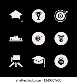 achievement icon. achievement vector icons set teacher in classroom, weight, winners podium and medal