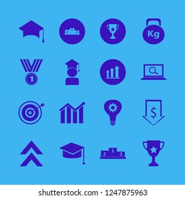 achievement icon. achievement vector icons set graduation hat, growing graph, idea and trophy cup
