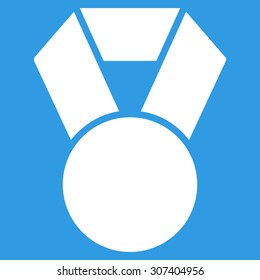 Achievement icon. Vector style is flat symbols, white color, rounded angles, blue background.