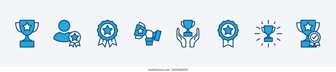 Achievement icon. Victory trophy reward, Medal, Winner prize icon. Awards thin line icons set. Vector illustration