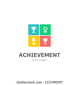 achievement icons flat style logo Design with cup, award, medal, winner icons. Trendy, creative, corporative logotype template concept.