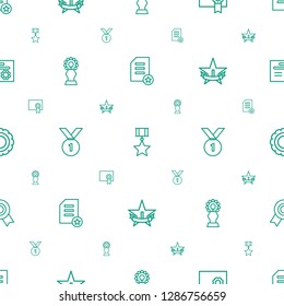 achievement icons pattern seamless white background. Included editable outline diploma, medal with star, trophy, number medal, st place star icons. achievement icons for web and mobile.