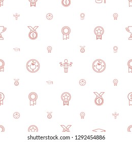 achievement icons pattern seamless white background. Included editable line medal, man with flags, graduation hat, apple target, dollar award icons. achievement icons for web and mobile.