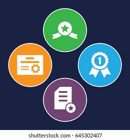 Achievement icons set. set of 4 achievement filled icons such as number 1 medal, medal with star
