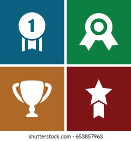 Achievement icons set. set of 4 achievement filled icons such as trophy, number 1 medal, medal with star