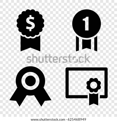 Achievement icons set. set of 4 achievement filled icons such as diploma, number 1 medal, dollar award