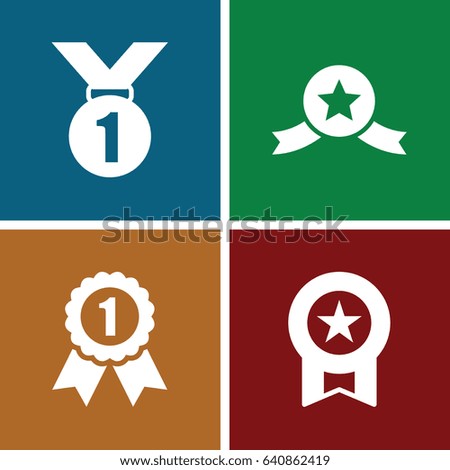 Achievement icons set. set of 4 achievement filled icons such as number 1 medal, medal with star