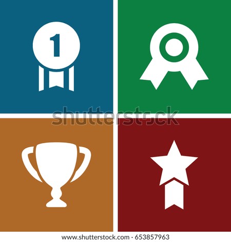 Achievement icons set. set of 4 achievement filled icons such as trophy, number 1 medal, medal with star