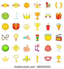 Achievement icons set. Cartoon style of 36 achievement vector icons for web isolated on white background