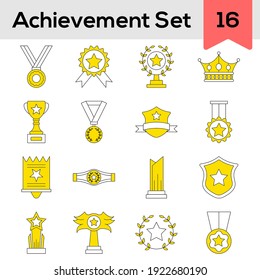 Achievement Icons Set In Yellow And White Color.