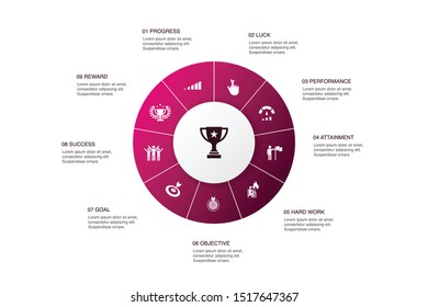 achievement Infographic 10 steps circle design.progress, performance, goal, success icons