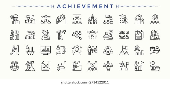 Symbolsatz für Erfolgszeile. Enthält Symbole wie Beschäftigung, Wachstum, Person, Berufung, Wachsen und mehr. Belegungsvektor-Symbolsatz. Vektorgrafik. Pixel perfekt.