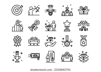 Symbolsatz für die Ergebnislinien. Erzielung von Genres und Attributen. Lineares Design. Linien mit bearbeitbarem Schlaganfall. Isolierte Vektorsymbole.