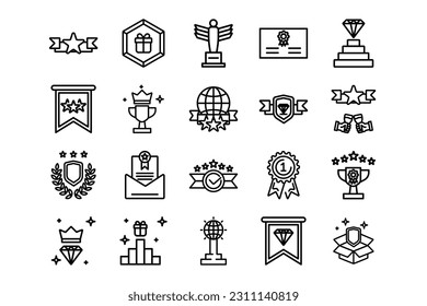 Symbolsatz für die Ergebnislinien. Erzielung von Genres und Attributen. Lineares Design. Linien mit bearbeitbarem Schlaganfall. Isolierte Vektorsymbole.