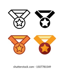 Achievement medal icon. With outline, glyph, filled outline and flat style