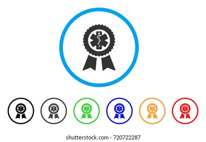 Achievement Medical Seal Rounded Icon. Style Is A Flat Achievement Medical Seal Gray Symbol Inside Light Blue Circle With Black, Gray, Green, Blue, Red, Orange Versions.