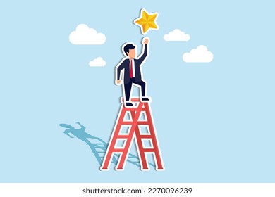 achievement or opportunity, climb up ladder to get new hope, accomplishment or career development concept, businessman climb up ladder of success to reach star target. Paper Cut Style