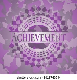 Achievement pink and purple written on a camo texture. Vector Illustration. Detailed.