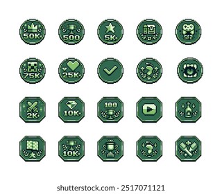 Achievement pixel art icon, emblema goblet, assinantes, curtidas, design para logotipo, web, aplicativo móvel. Torneio de jogos. 8 bits. Ativos do jogo. Ilustração isolada de vetor abstrato.