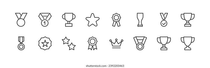 achievement related icon set. Editable stroke. Pixel Perfect 24x24px icons