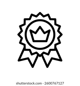 Achievement Ribbon Icon with Crown Symbol in Black and White Design