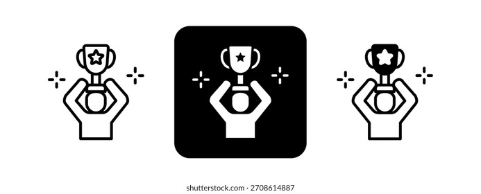 Achievement Solid color and black line drawing vector illustration set