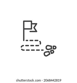 Achievement step line icon. linear style sign for mobile concept and web design. Achievement flag and foot print outline vector icon. Symbol, logo illustration. Vector graphics