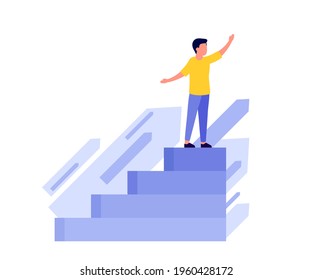 Achievement success, career, vision future, seize the target through stair up. Looking future plans for success motivational inspiration as symbolic reach upwards scene. Vector illustration