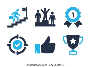 Symbol für Erfolg und Erfolg. Symbole für durchgezogene Symbolreihen