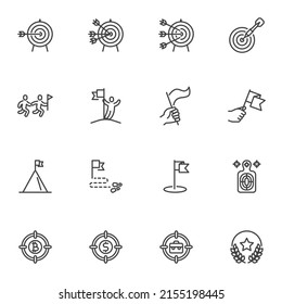 Achievement, Success Line Icons Set, Outline Vector Symbol Collection, Linear Style Pictogram Pack. Signs, Logo Illustration. Set Includes Icons As Career Advancement, Aim Target, Dart Hit, Flag