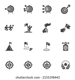 Achievement, Success Vector Icons Set, Modern Solid Symbol Collection, Filled Style Pictogram Pack. Signs, Logo Illustration. Set Includes Icons As Career Advancement, Aim Target, Dart Hit, Flag